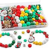 Kovict 100Pcs 12mm 15mm Christmas Focal Silicone Beads for Keychain Bracelet Making, 8mm Rondelle Rhinestone Spacer Beads for Pens