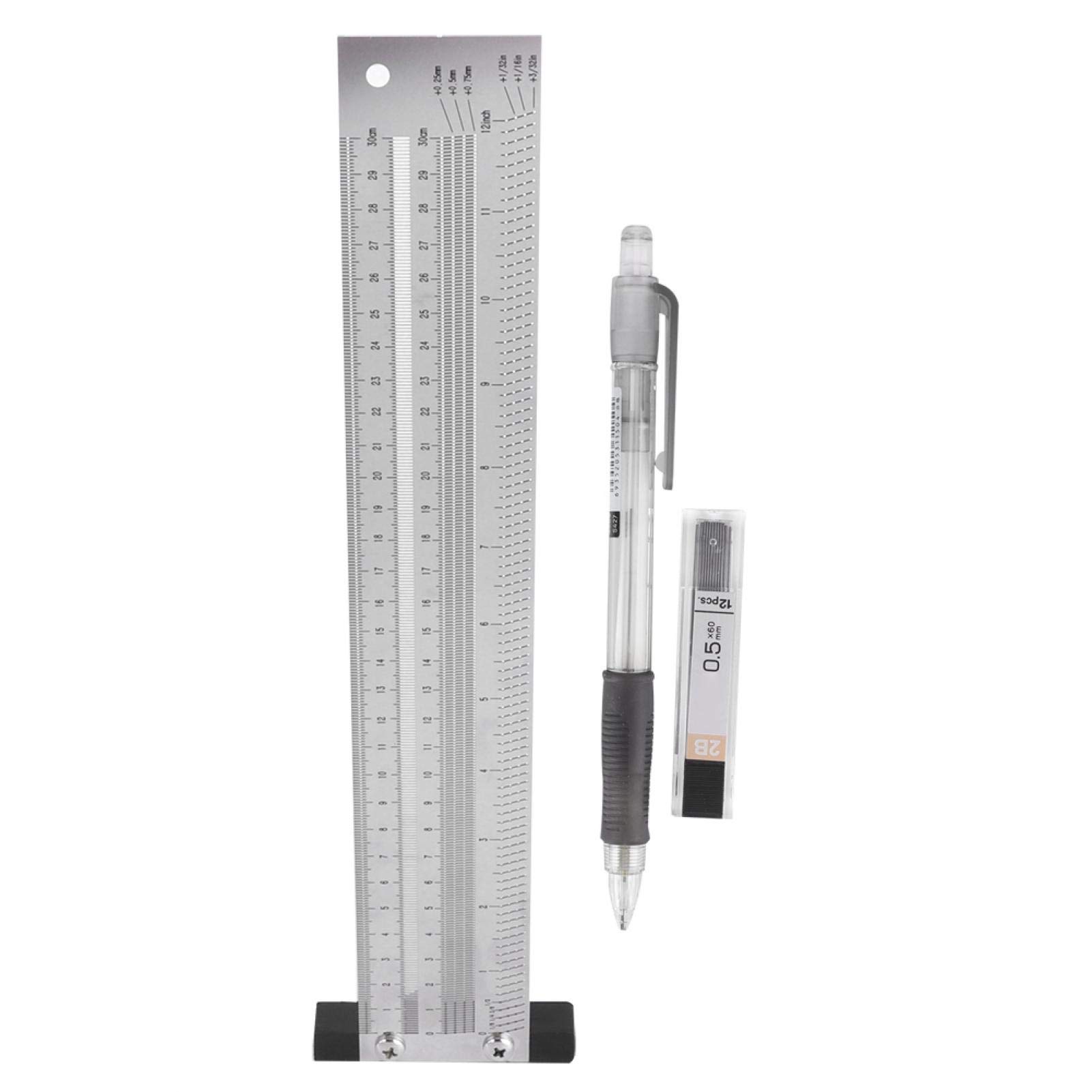 Ultra Precision Marking T Ruler cm line ruler 12in 300mm Stainless Steel Scribing Ruler with Automatic Pencil Gauge Marking Scale Scribe Line Ruler with Holes Folding Rules
