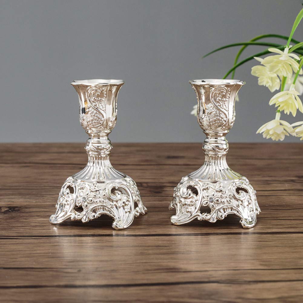 Sziqiqi Silver Plated Shabbat Candlesticks Holders Set of 2 Metal Taper Candle Holders, Ornate Candle Holders for Shabbat Taper candles, S - S
