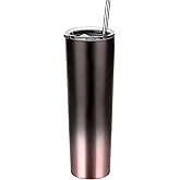 Ezprogear 34oz-P1 Stainless Steel Slim Skinny Tumbler Water Cup with Lid and Straw (34 oz Black/RoseGold)