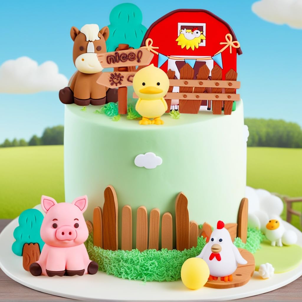 LaVenty Bauernhof Tier Kuchen Dekoration Schaf Kuchen Topper Bauernhof Tier Geburtstag Dekoration Kuh Kuchen Dekoration Schwein Kuchen Topper Für Bauernhof Tier Babydusche Geburtstag Dekorationen 7
