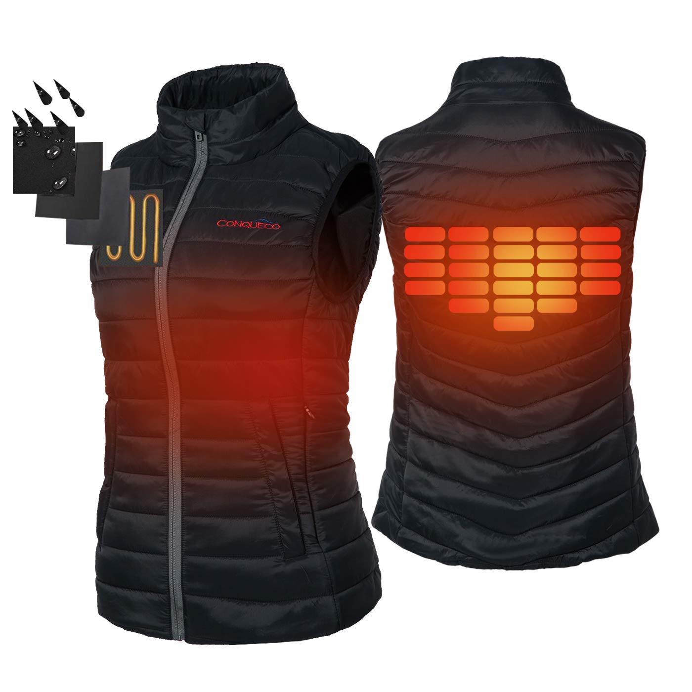 CONQUECO Women's Heated Vest Lightweight Slim Fit Gilet Coat With