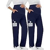 Sweetyweee 2 Pack Women's Maternity Scrubs Pants with 6 Pockets Pregnancy Workwear Stretchy Straight Leg Cargo Trousers