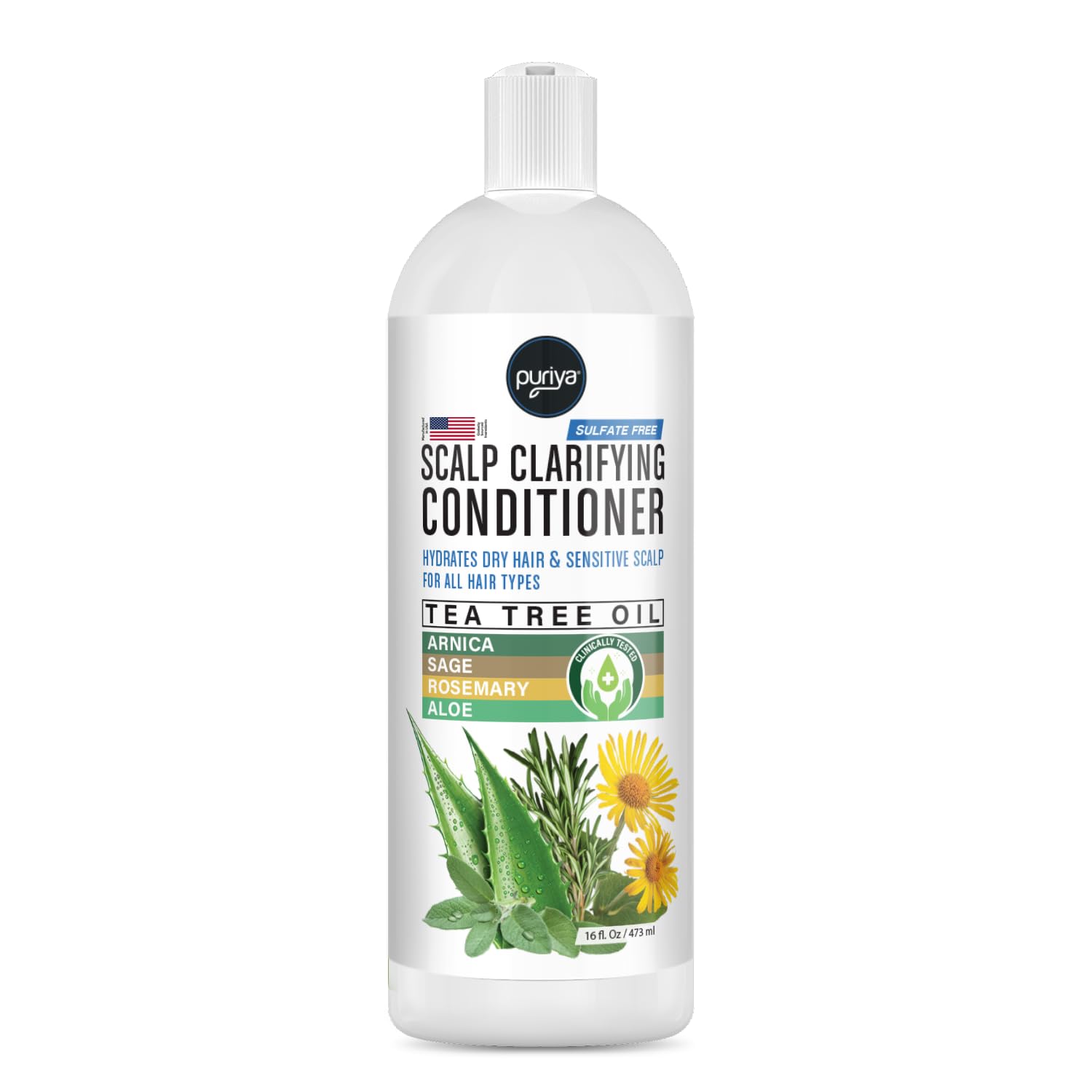 Puriya Sulfate Free Hair Conditioner with Tea Tree Oil, Moisturizing | Treatment for Dry, Itchy, Flaky Scalp and Damaged Hair | For Men and Women | 16 Ounce