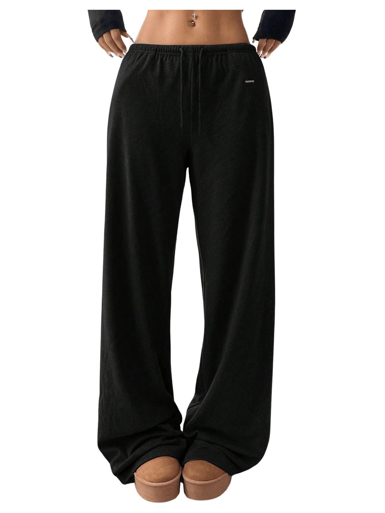 Photo 1 of SOLY HUX Women's Drawstring Sweatpants Low Rise Baggy Wide Leg Pants with Pockets Black Letter Small