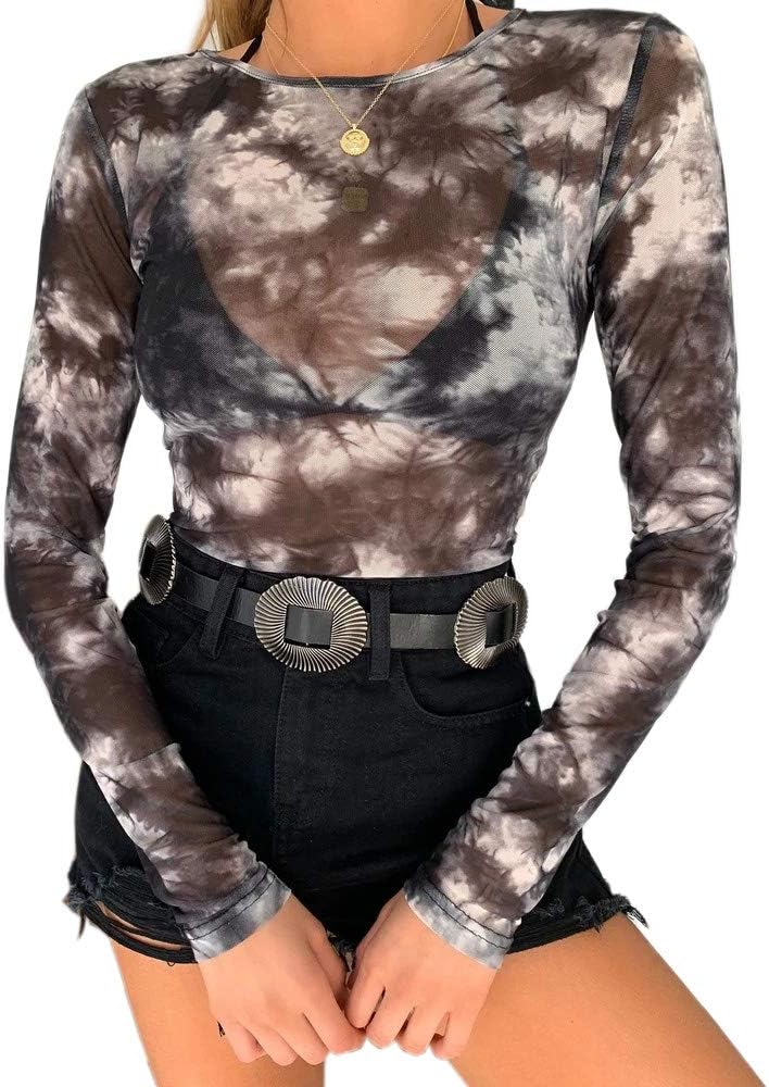 Women Sexy Clubwear Mesh Sheer See Through Tops Shirts Blouse