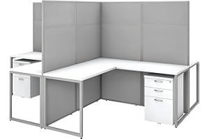 BUSH FURNITURE Bush Business Furniture Easy Office 4 Person L Shaped Cubicle Desk with Drawers, 60W x 66H, Pure White