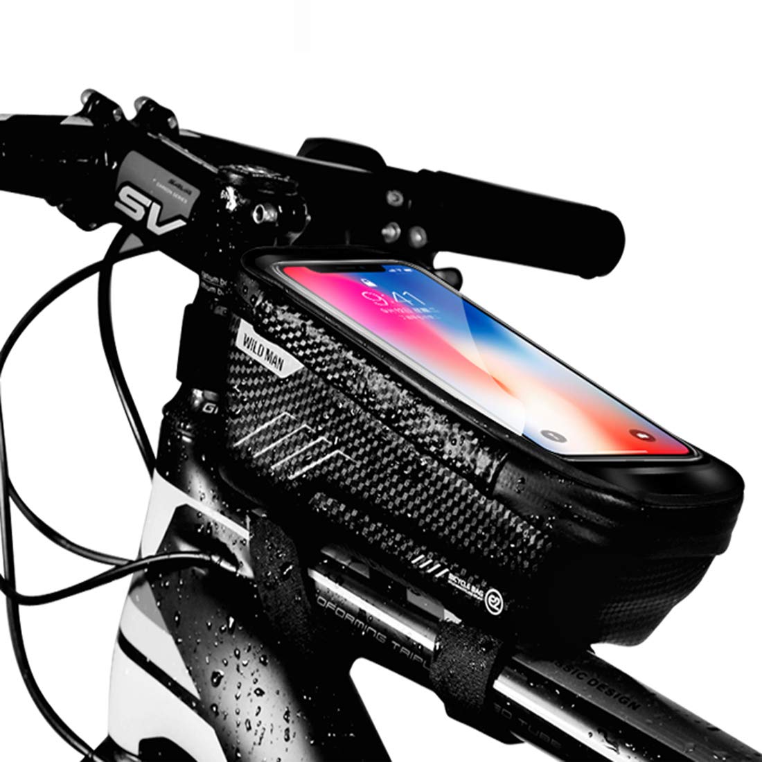 Bike Frame Bag, Bicycle Phone Mount, Waterproof Cycling Front Top Tube Pouch Bike Handlebar Phone Holder Pannier Crossbar Storage Bags for iPhone 13 12 11 Pro Max XS XR X 8 Plus Smartphone Below 6.5''