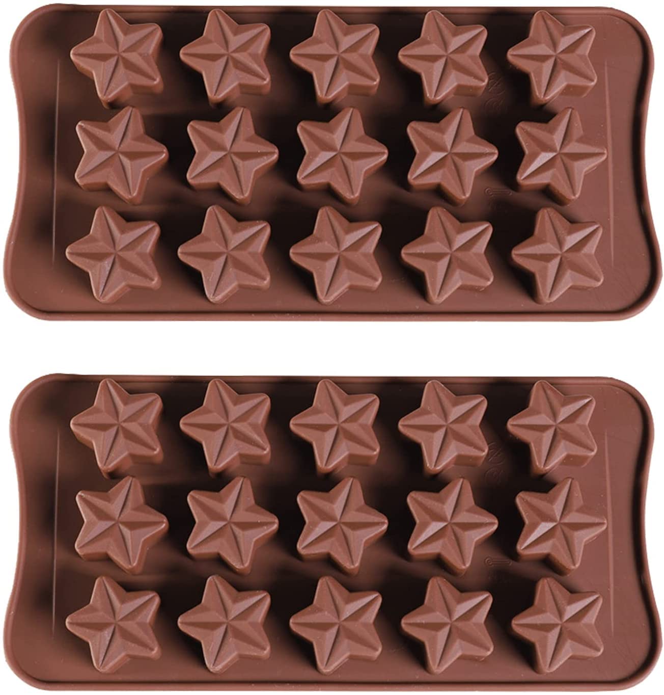 Star Chocolate Silicone Mold 2PCS 15-Cavity Star Shaped Fondant Moulds Non Stick Ice Cube Tray Reusable Candy Jelly Homemade Soap Mold