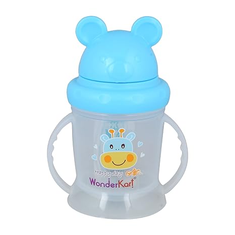 WONDERKART Cartoon Face Design 210 ML Child Sipper with Handle - Blue
