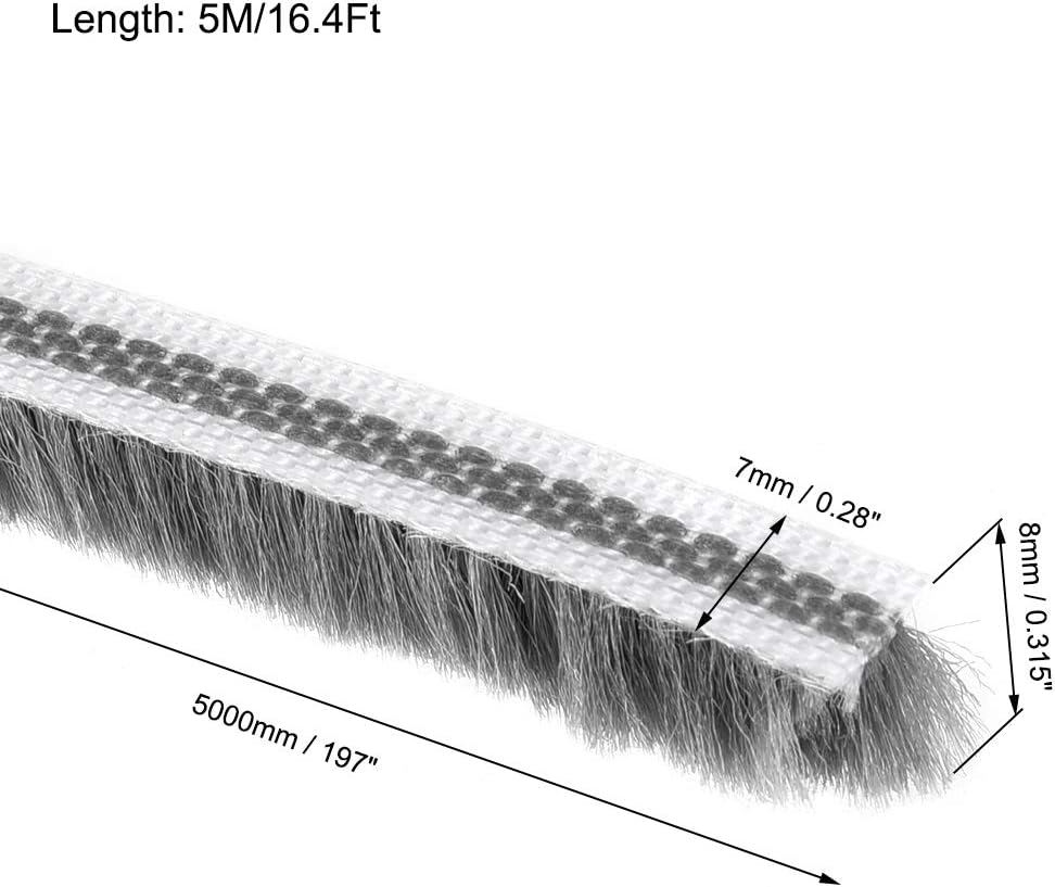 sourcing map Brush Weather Stripping, 5M/16.4Ft Card-Slot Seal Strip Pile Weatherstrip Door Sweep Brush for Door Window 7x8mm/WxH - Image 3