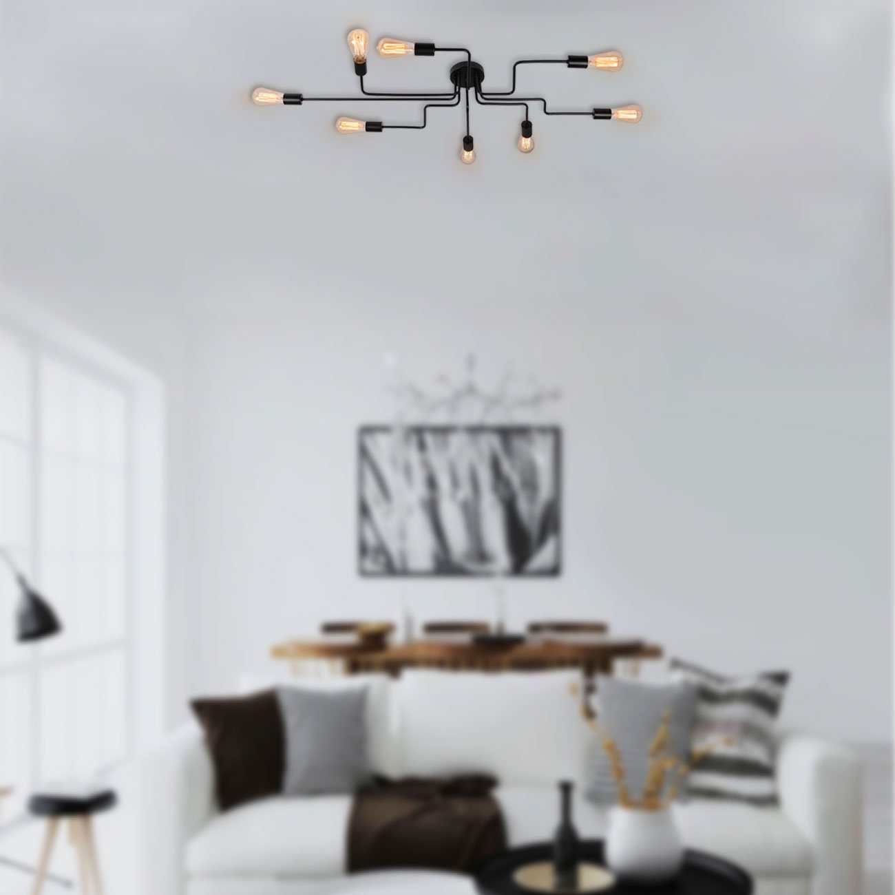 UNITARY Farmhouse Semi Flush Mount Ceiling Light Fixture, Lights for Bedroom, Black Metal Sputnik Kitchen Light Fixtures with 8 E26 Bulb Sockets, Hallway Light Fixtures, Lamps for Living Room - Image 6