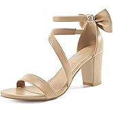 Reimferce Comfortable Block Heels for Women: 3.14" Stable Walk for Confidence on Wedding - Elegant Bow Ankle Strap & Cushioned Insole for Bride & Bridesmaids