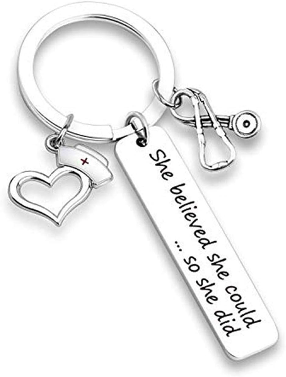 niyokki Nurse Keychain Bracelet with RN Charm Nurse Gifts for Women, Caduceus Angle Inspirational Nursing Jewelry RN Gifts for Graduation Christmas Birthday-She Believed She Could So She Did