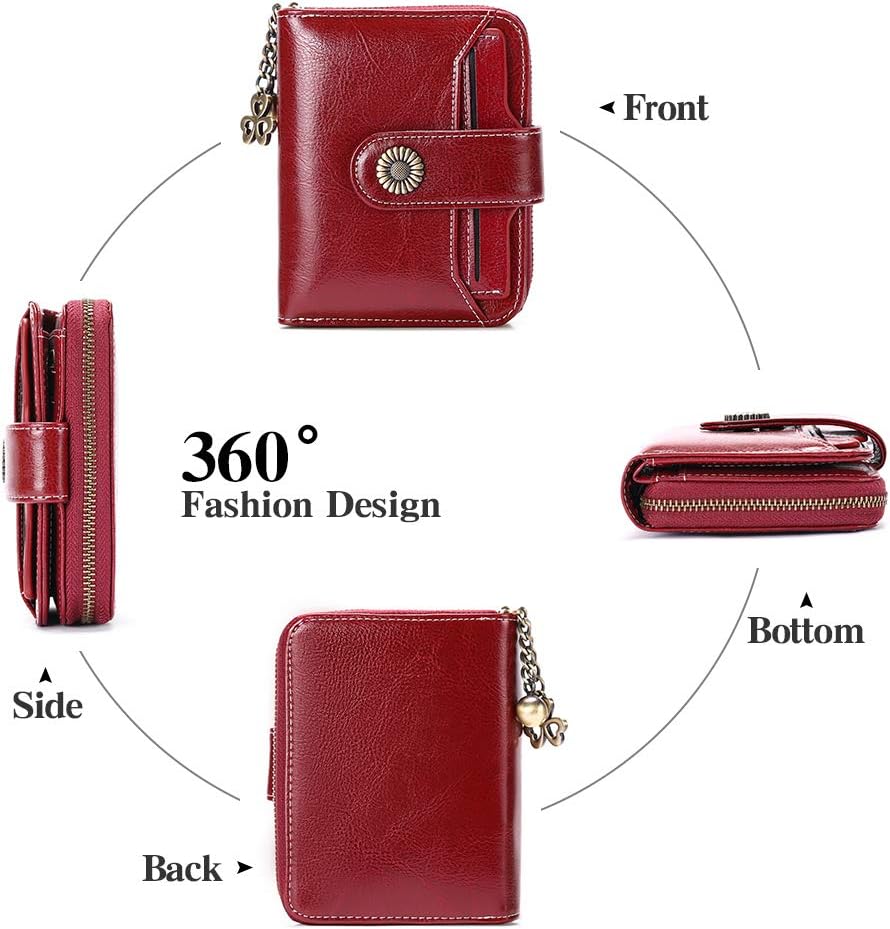 SENDEFN Purses for Women Genuine Leather Small Bifold Compact Womens Wallet with RFID Protection Wine Red - Image 3