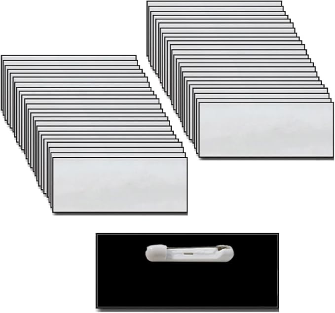 Blank Name Badges with Pin Fastener 50pk Kit Includes