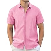 Rioofinx Men's Button-Down Shirts Wrinkle Free Short Sleeve Shirt Textured Linen-Look Casual Top for Summer, Beach Vacation