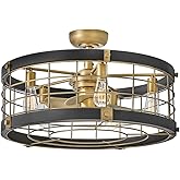 Hinkley Bryce 27" LED Indoor Smart Fandelier, Rustic Semi-Flush Fixture with 14" blade sweep, Heritage Brass and Matte Black