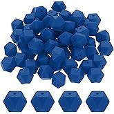 uxcell 90 Pcs Silicone Beads, 14mm Loose Hexagon Rubber Focal Beads Bulk Beads for Keychain Pens Necklace Bracelet Jewelry Making DIY, Blue