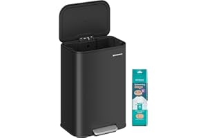 SONGMICS Kitchen Trash Can, 13-Gallon (50 L) Garbage Can with Lid, Stainless Steel, Soft Close and Stays Open, Inner Bucket, Wide Non-Slip Pedal, Ink Black ULTB547B01