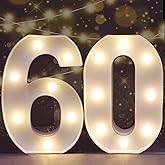 Pooqla Decorative Led Light Up Number Letters, White Plastic Marquee Number Lights Sign for 60th Birthday Party Wedding Decor Battery Operated Number (60)