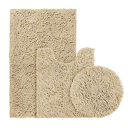 BYSURE Beige Bathroom Rug Set 3 Piece, Bath Rugs Toilet Rugs and Mats