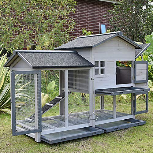 JHKGY Deluxe Holzkaninchen Hutch Pet Cage Shelter,Hen House Geflügel Arche Home Nest,Hühnerstall Aus Holz,Mit Wasserdichtem Dach,Leiter Und Eierbox Für Hase,Hinterhof Garten Im Freien,Grau – Bild 3