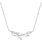 SWEETV Dainty Simple Pendant Necklace for Women, Cubic Zirconia Leaf Vine Wedding Necklace for Bride Bridesmaid