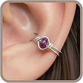 Sterling Silver Ruby Clip On Ear Cuff, Non Piercing Dainty Huggie Gemstone Earring, July Birthstone