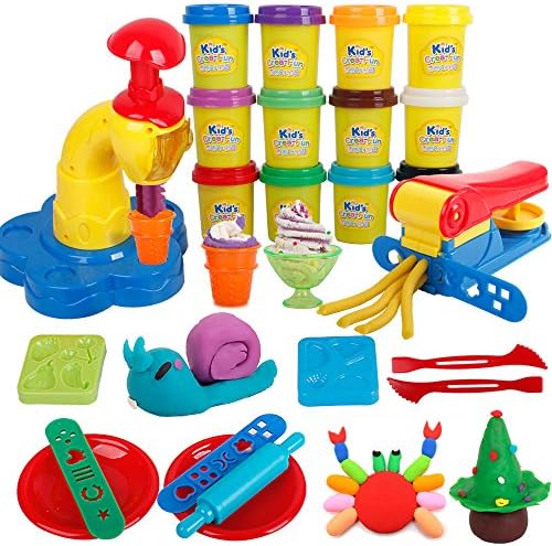 Kids Dough Tools Set 26Pcs Art Modeling Clay Kit with Molds, Ice Cream Maker and Dough Extruder for Boys and Girls