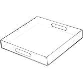 BEYLANG Clear Sturdy Acrylic Serving Tray with Handles-12x12 Inch-Serving Coffee,Appetizer,Breakfast,Butler-Kitchen Countertop Makeup Drawer Organizer-Vanity Table,Ottoman Tray