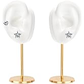 Ear Shaped Earring Display Stand, Piercing Stud Holder, Copper Round Base Silicone Body Mannequin Model Organizer, Navel Jewelry Rack for Girl Women Shows Birthday Wedding Decor (Left&Right, White)