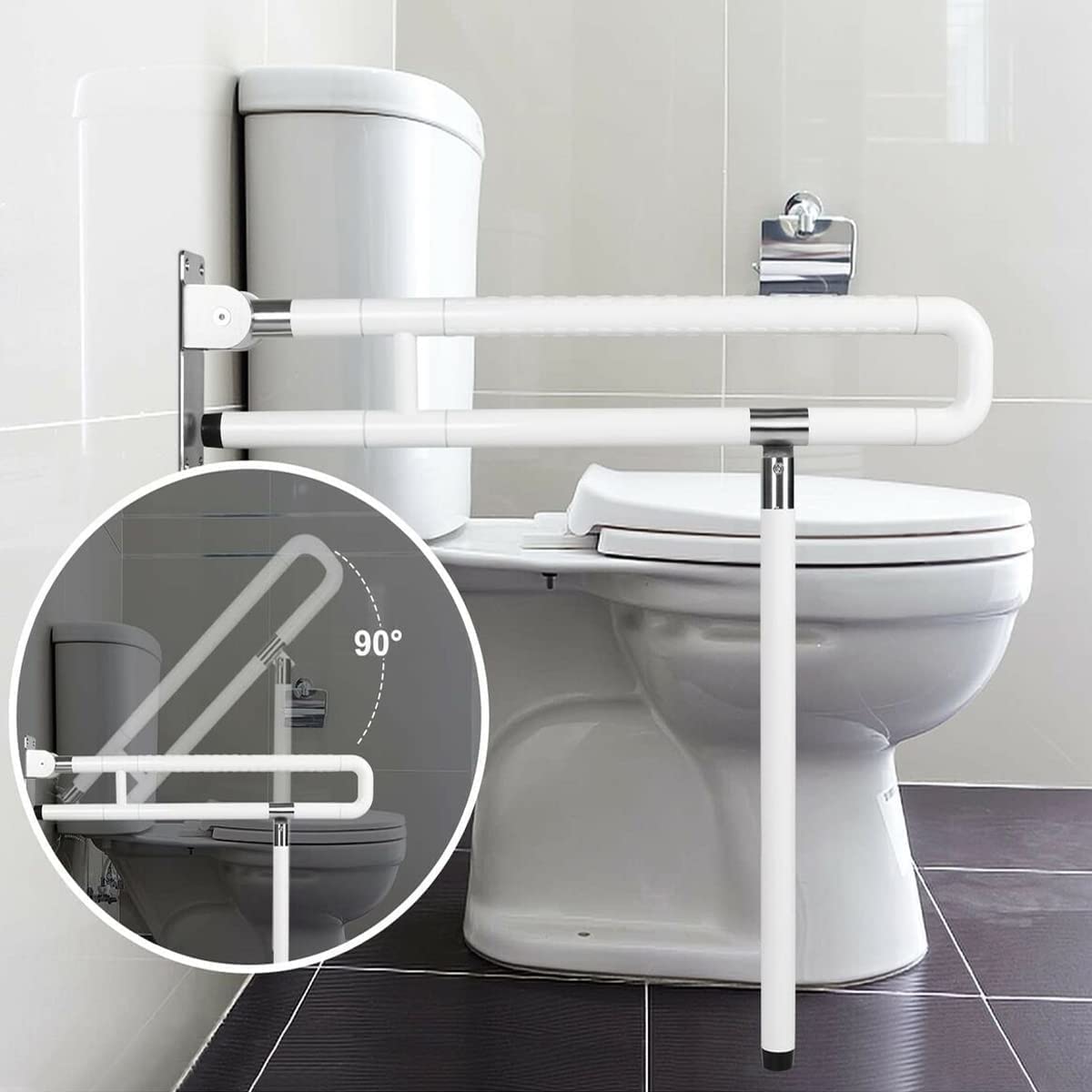 ybaymy Toilet Grab Bar Foldable Drop Down Toilet Rails Bathroom Safety Handrails Wall Mounted Toilet Support for Elderly Disabled Pregnant Anti Slip Shower Assist Aid
