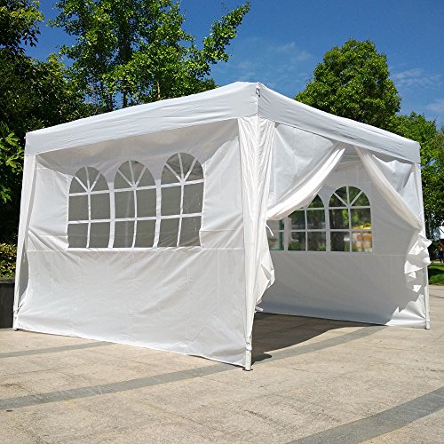 Z ZTDM 10' X 10' Easy Pop Up Canopy Tent, Portable Folding Gazebo for Outdoor Commercial Wedding BBQ Awning Shade Shelter with 4 Removable Sidewalls, Waterproof Heavy Duty (White)