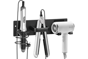 Bensbl Hair Tool Organizer Wall Mount – Aluminum Hair Dryer Holder & Curling Iron Rack with Hooks, Space Saving Bathroom Hair Styling Tool Storage for Blow Dryer, Flat Iron, Curling Tools (Hook)