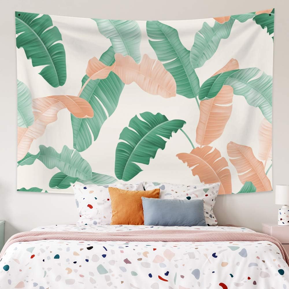 YongFoto 59.1x51.2 Inches Watercolor Banana Leaves Tapestry Wall Hanging Tropical Plants Tapestry for Bedroom Decor Summer Theme Tapestry for Room Decor