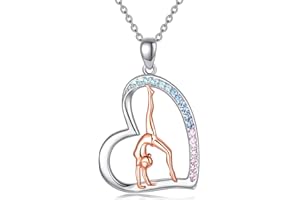 POPKIMI Gymnastics Gift for Girls Gymnastics Necklace 925 Sterling Silver Gymnastic Necklace Flipping Gymnast Team USA Gymnastics Fashion Jewelry Heart Pendant Necklace Sport Ballerina Gymnastics Jewelry, Birthday Gifts for Women Daughter Granddaughter Teen Girls