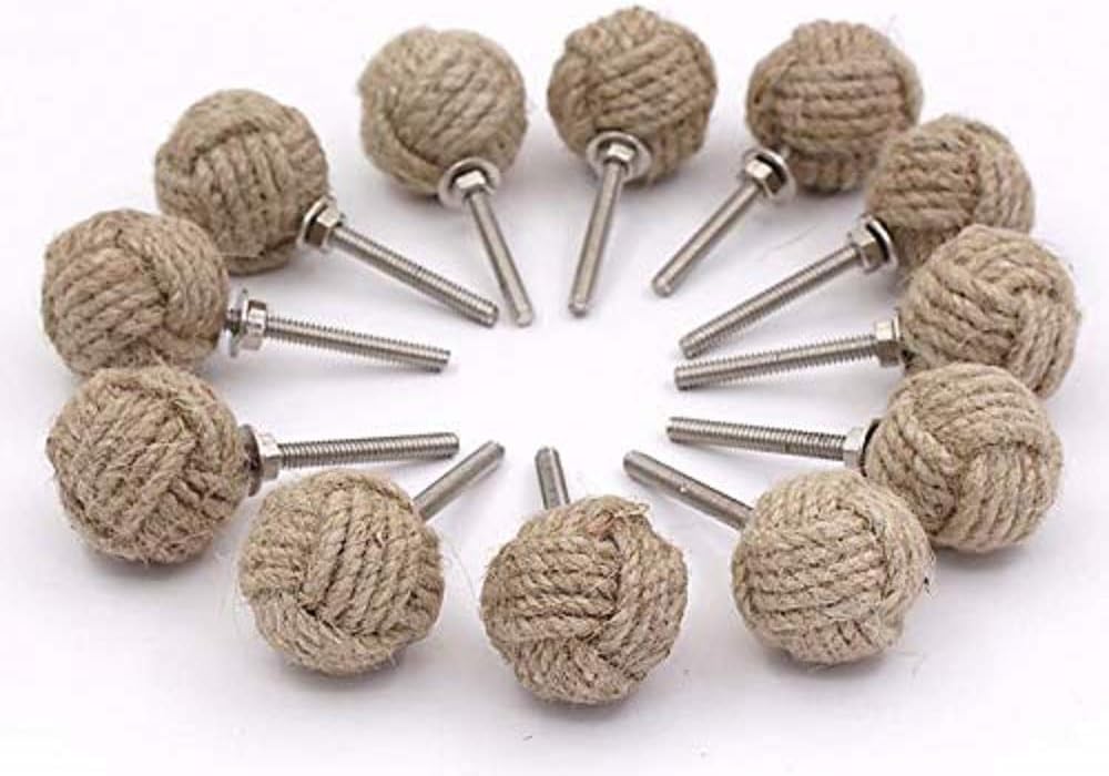 Samara Nautical 12 Knotty Door knobs - Nautical Drawer pulls - Jute Rope Drawer pulls, Natural, 1.25 in