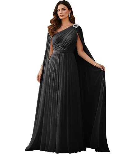 Sexy One Shoulder Mermaid Bridesmaid Dresses Strapless Chiffon Beaded Long Slit Pleated A-Line Backless Evening Formal Party Gown Aqua 2 with Train MX311 : Clothing, Shoes & Jewelry