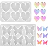 Butterfly Molds Silicone, 2 Pack Fondant Molds 6 Grids Epoxy Resin Mold with Hole Keychain Pendant Mold Heart Shape for DIY Crafts Jewelry Making