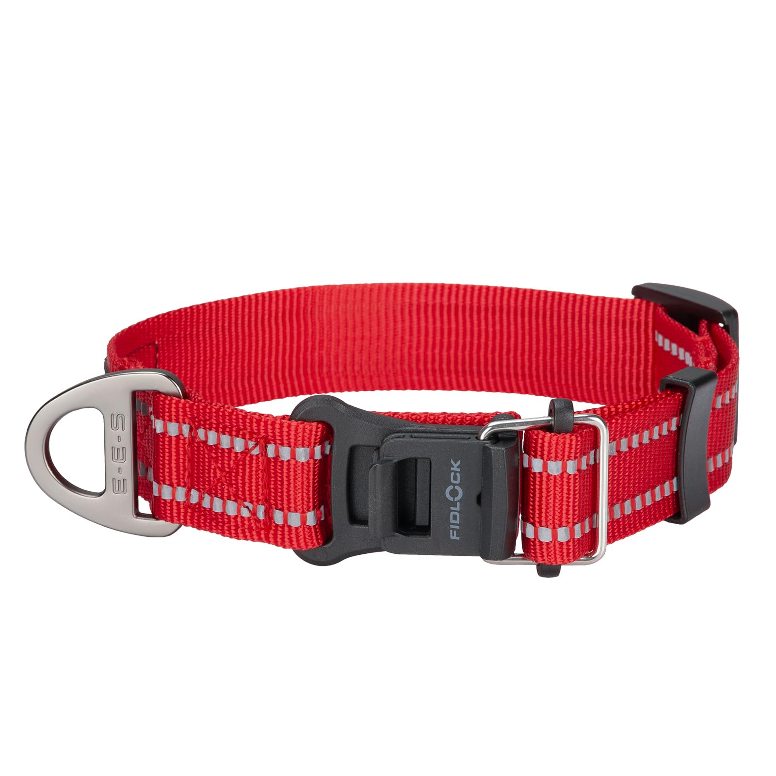 EXCELLENT ELITE SPANKER Secure Magnetic Clasp Dog Collar Nylon Adjustable Dog Collar with Reflective Stitchin for Small Medium Dogs Walking Training(RED)
