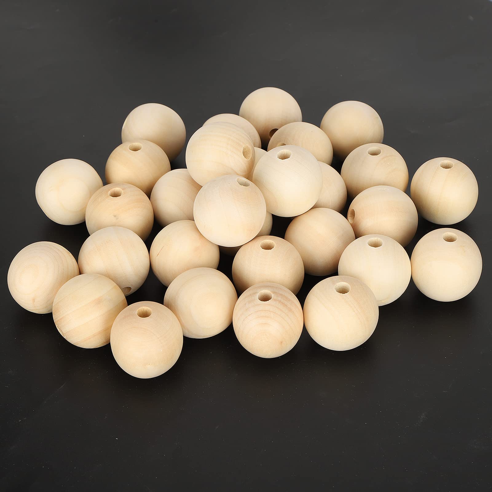 30pcs 40mm Natural Unfinished Wooden Beads, Round Spacer Wood Beads Garland Set for DIY Making Crafts, Home Decoration