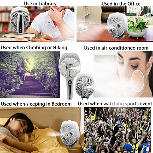Cxy Portable Misting Fan, Handheld Foldable USB Fan with Rechargeable 2200mAh battery for outdoor activity such as Traveling Hiking climbing or used Indoor table. (White)