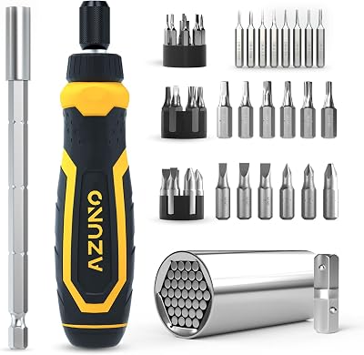 AZUNO 24-in-1 Ratcheting Screwdriver Set Universal Socket 20 CRV Bits Stored