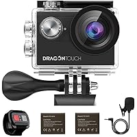 Dragon Touch Vision4 4K 16MP WiFi Action Camera with EIS 30m Underwater Waterproof Camera Support External Microphone Remote Control Sports Camera with 2 Batteries and Helmet Accessories Kit