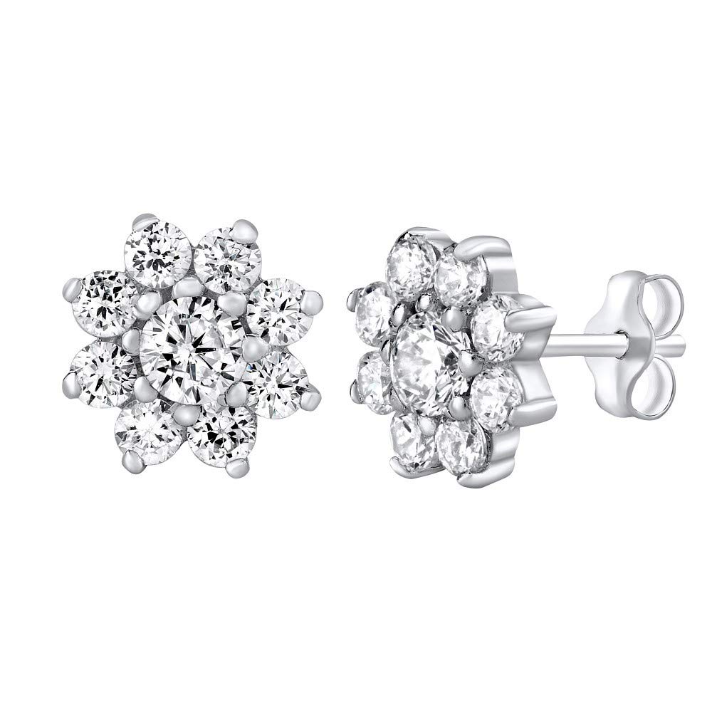 SILVEGO Women 925 Sterling Silver Earrings Flower with Clear Cubic Zirconia