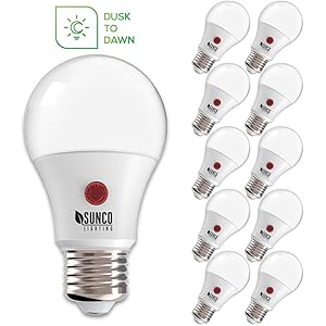 Sunco Lighting 10 Pack A19 LED Bulb with Dusk-to-Dawn, 9W=60W, 800 LM, 3000K Warm White, Auto On/Off Photocell Sensor - UL