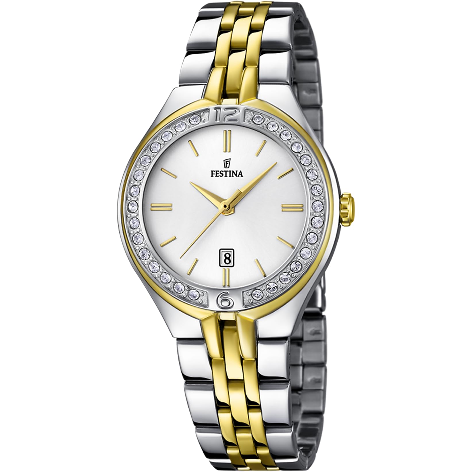 Festina Women's Quartz Watch with White Dial Analogue Display and Silver Stainless Steel Gold Plated Bracelet F16868/1