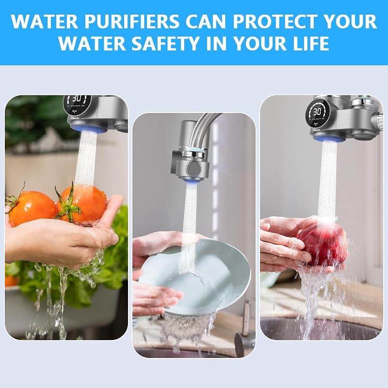 Filtro Acqua Rubinetto, UV luce Blu Filtro Casa Cucina, Sistema di Filtrazione Dell'acqua, Anticalcare Rubinetto, Riduce Sabbia, Cloro e Cattivo Gusto - Display Contalitri Digitale — foto 7 di 7