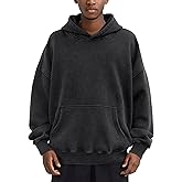 Huzeiwu Mens Oversized Acid Wash Hoodies Heavyweight Vintage Washed Fleece Hoodie Sweatshirt for Men Women Streetwear